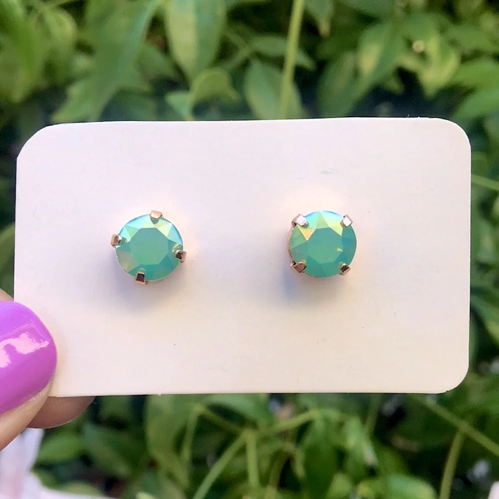 Pacific Green Opal Aurora Borealis Crystal Stud Earrings
